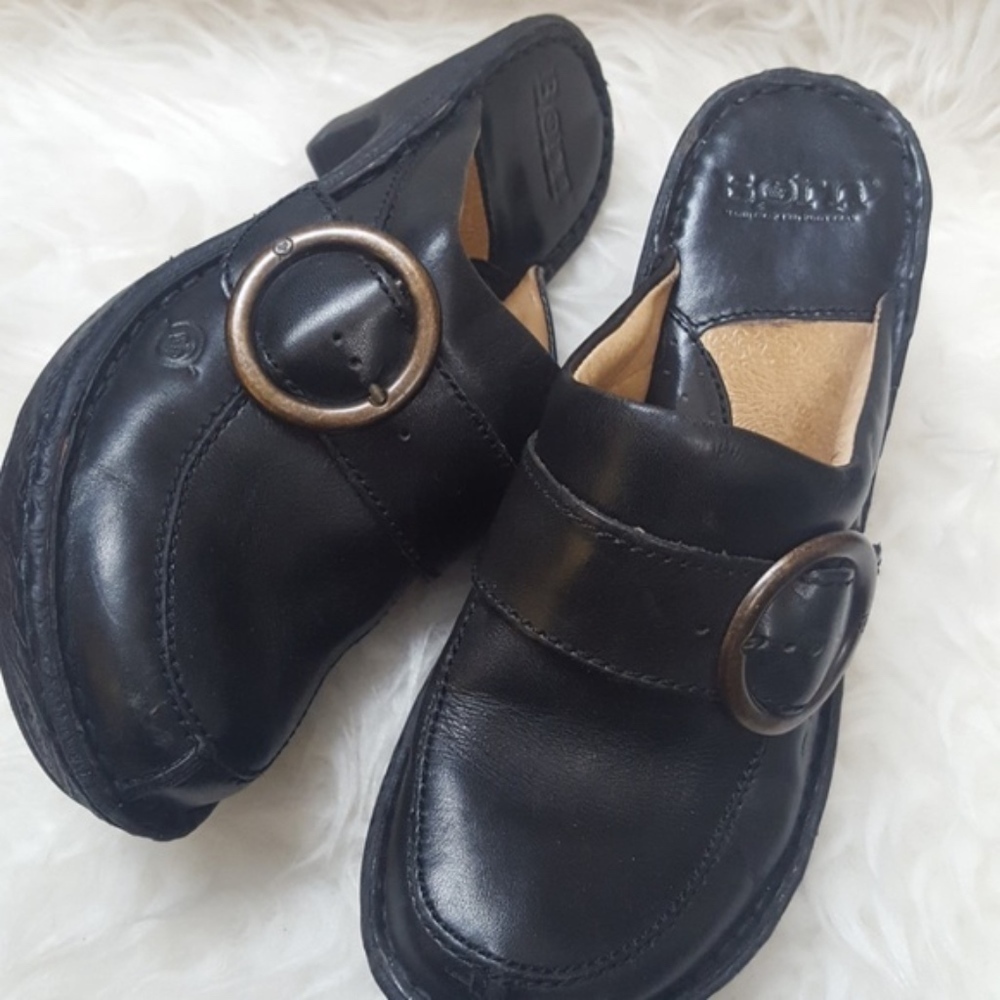 Born Black Buckle Clogs Size 6